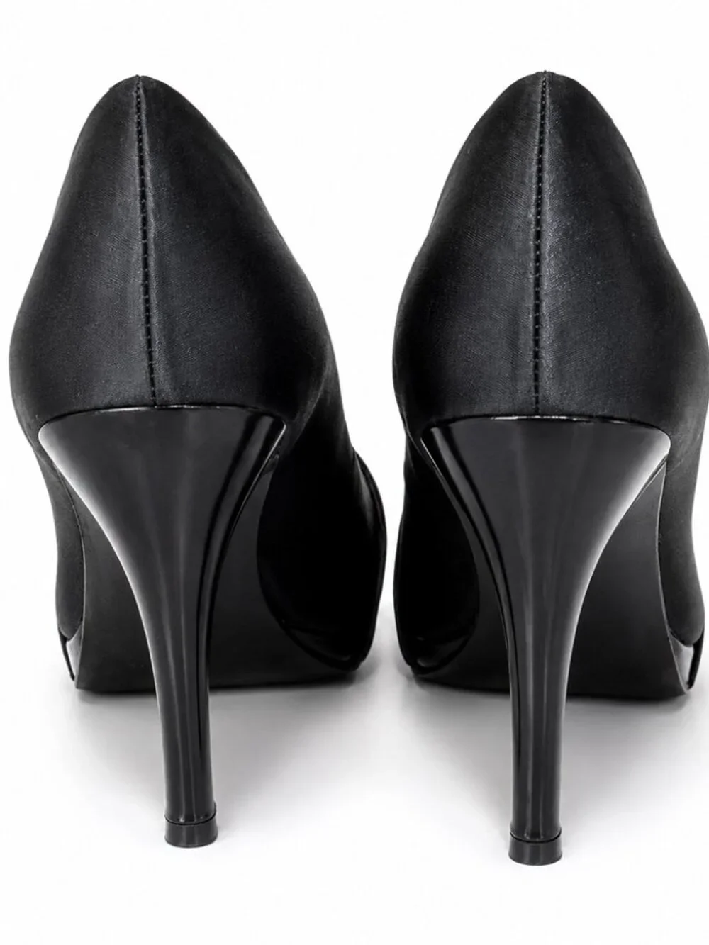 White House Black Market Black Satin Peep Toe Bow Stiletto Pumps